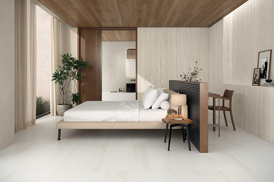 Marca Corona - Scultorea Delicata - Travertino Bianco - 120x278 cm Mat I Bianco Striato 120x120 cm Velvet